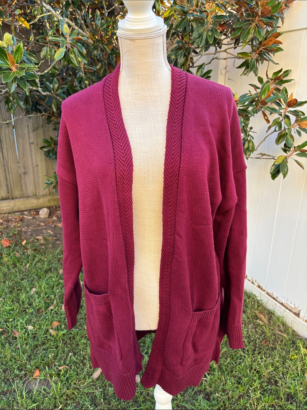 Women's Burgundy Open-Front Cardigan Sweater